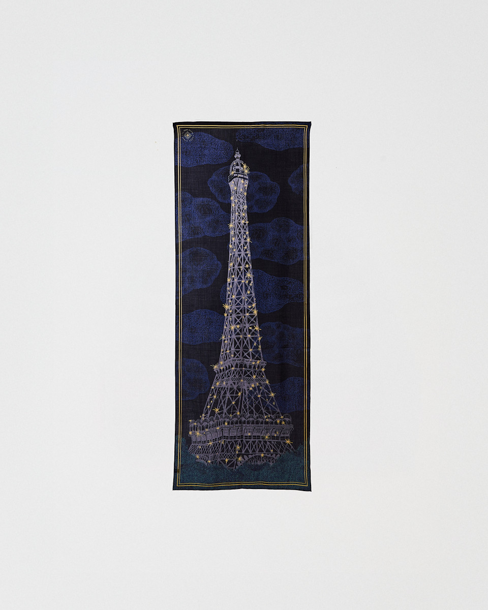 Etole 67x180cm Nuit Laine et Soie Bleu - tour Eiffel