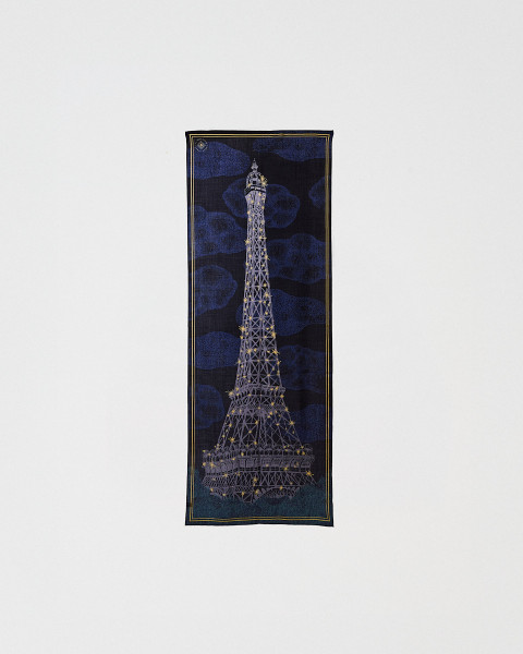 Etole 67x180cm Nuit Laine et Soie Bleu - tour Eiffel